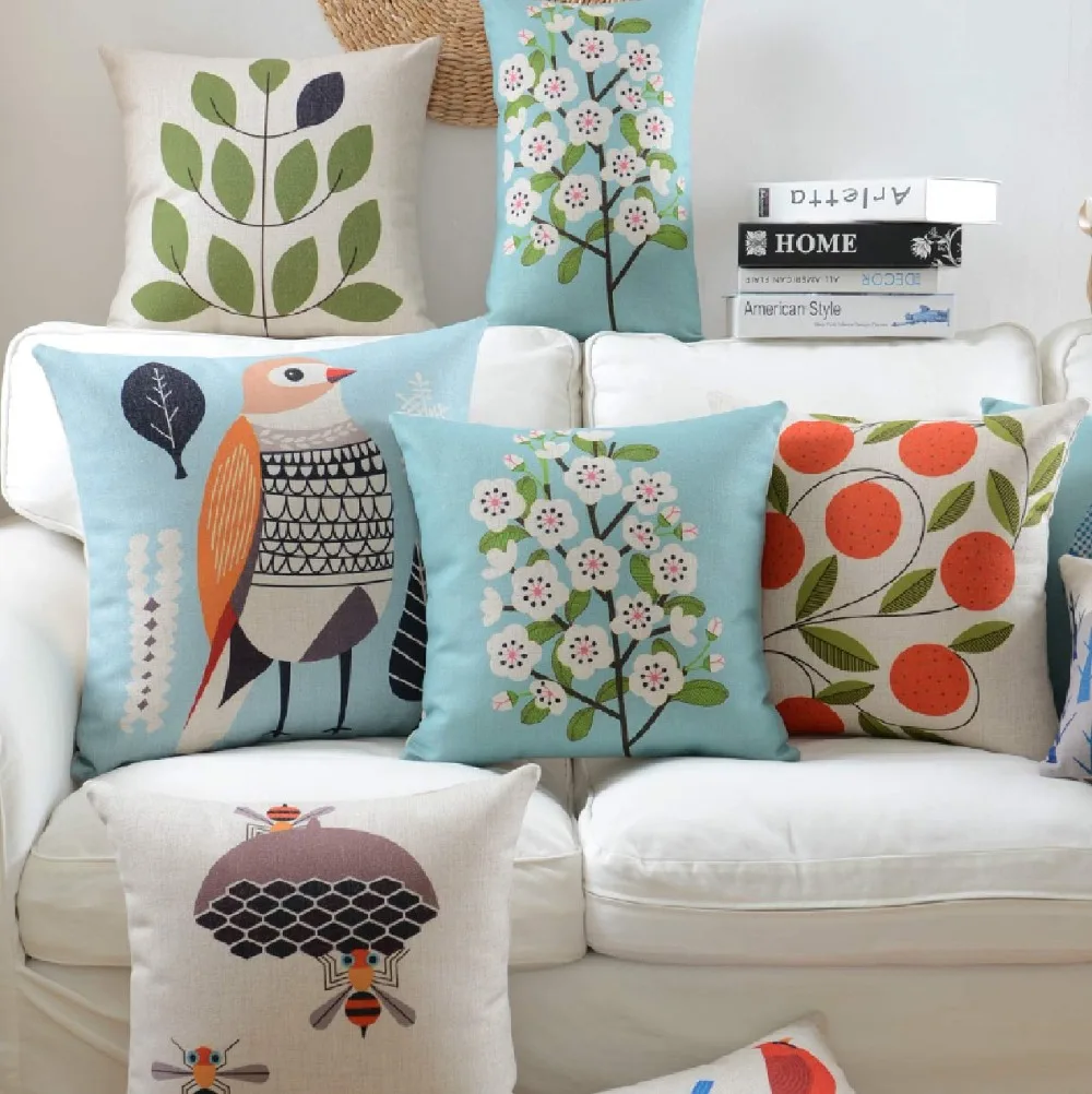 

Бесплатная Доставка! Мультяшные цветы, птицы, животные, фрукты, лес, декоративная подушка/Подушка для детей, наволочка, домашний декор