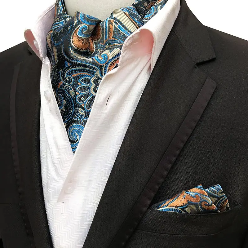 LJT01-20 Newest Men's Cravat Tie Set Handkerchief Silk Paisley Jacquard Ascot Necktie Sets Pocket Square for Business Wedding Party - Цвет: LJT01-20