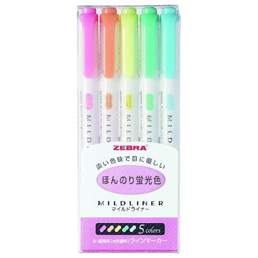 

Zebra Mildeliner 5 Colors Highlighter Pen Set Coloring for Text Painting Surligneur Fluo School Papelaria Markers Wkt7-5c