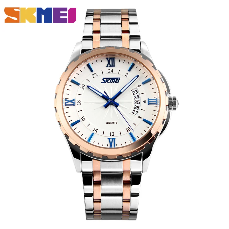 SKMEI 9069 кварцевые часы мужские модные повседневные полностью стальные