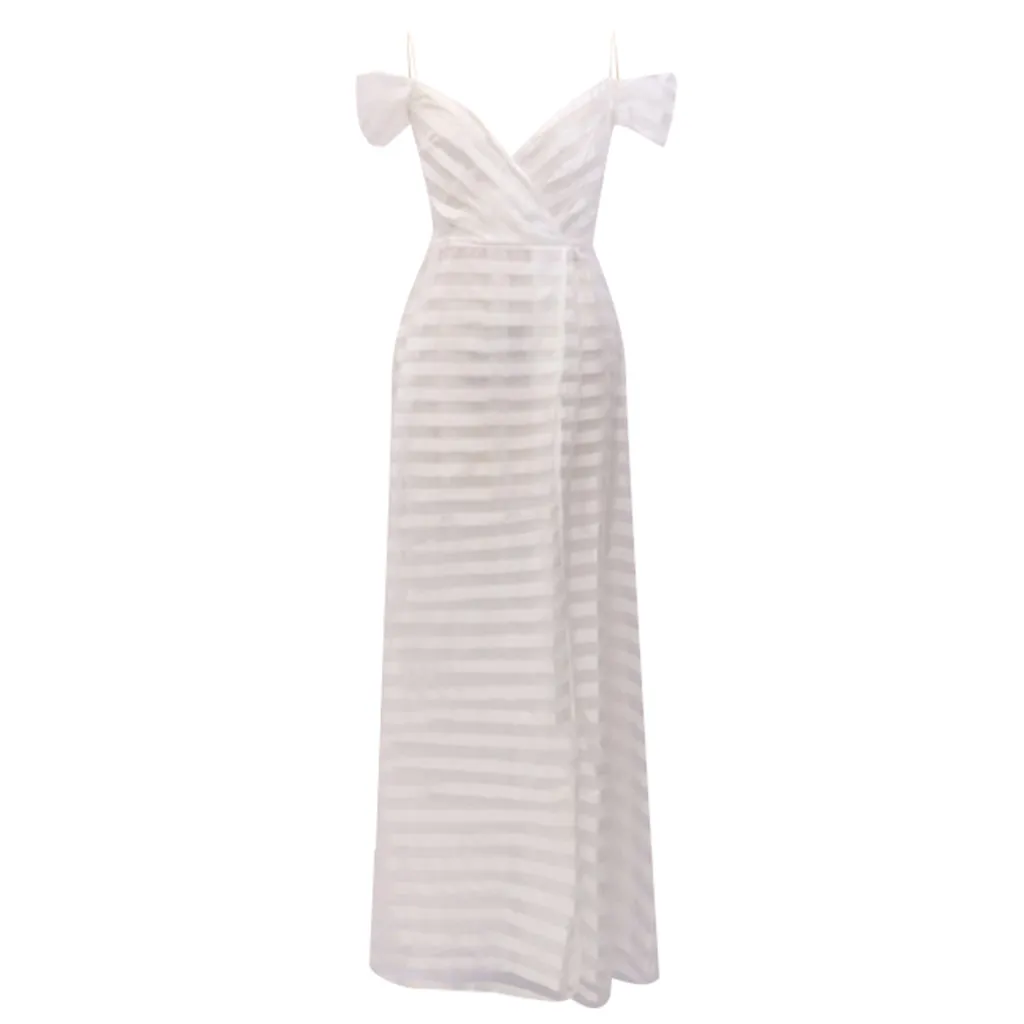 Платье женское длинное с коротким рукавом в полоску|Женские платья| |