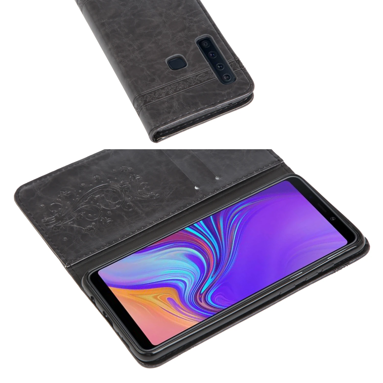 Рельефный Чехол бумажник с откидной крышкой для Samsung Galaxy A7 2018 A750 Магнитный
