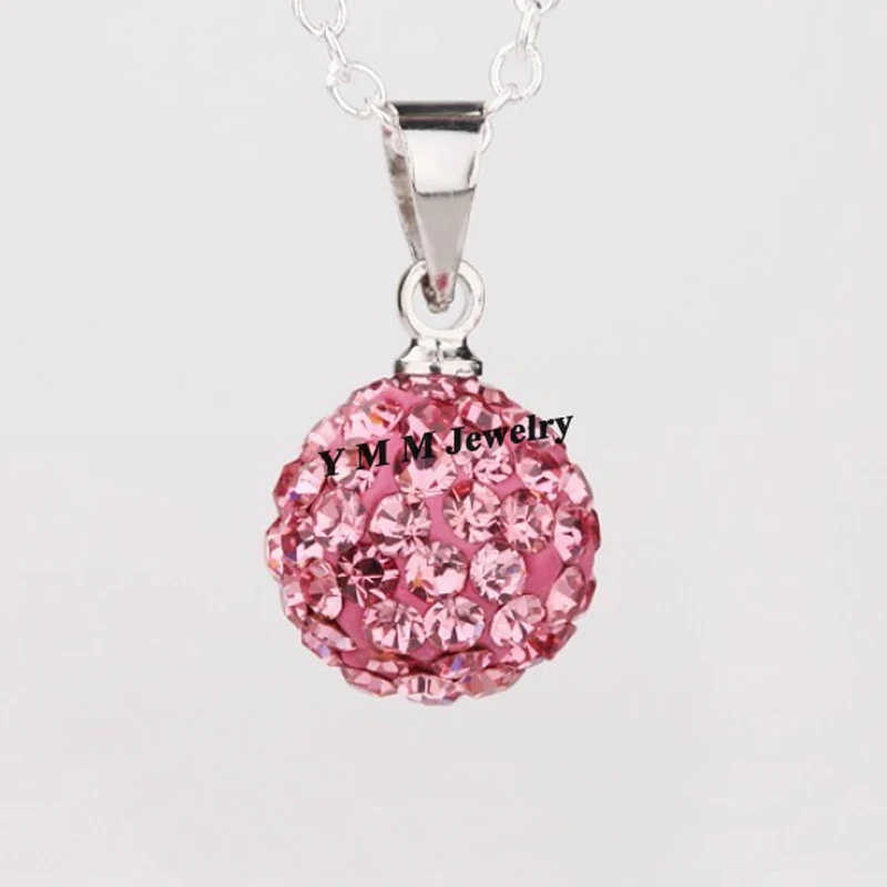 

High Quality Pink Color 10mm Rhinestone Disco Pave Ball Charm Pendants 24pcs/Lot For Necklace DIY