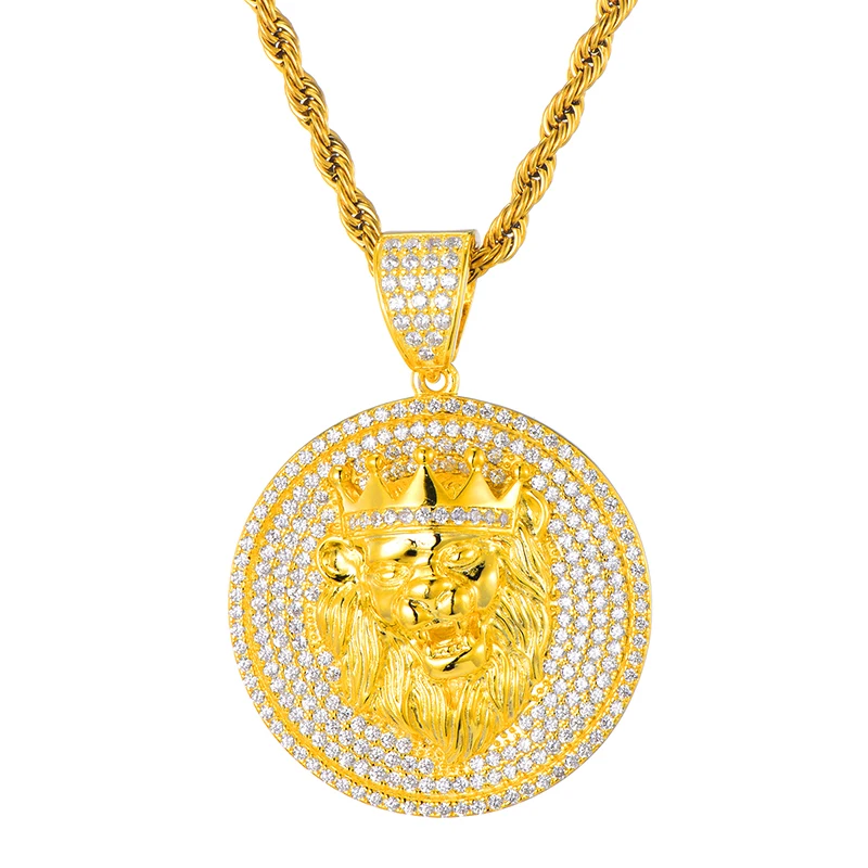 Полный ледяной Bling Лев кубический цирконий CZ ожерелье горный хрусталь Подвески на цепочках и ожерелье s для мужчин хип ювелирные изделия