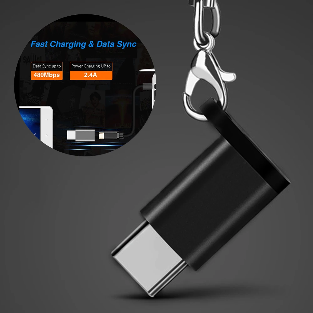 Зарядное устройство конвертер USB-C к Micro USB Быстрый мини разъем с брелком передачи