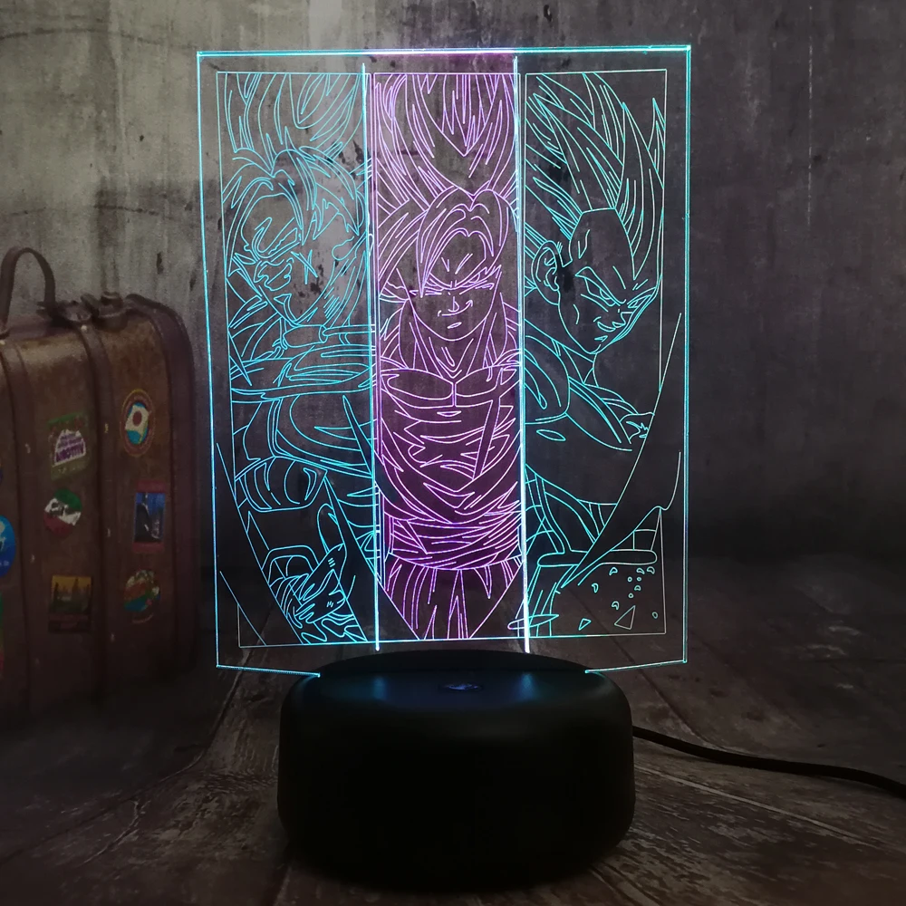 Принтом из мультфильма Жемчуг дракона Супер Saiyan Son Goku фигурки 3D светодиодный