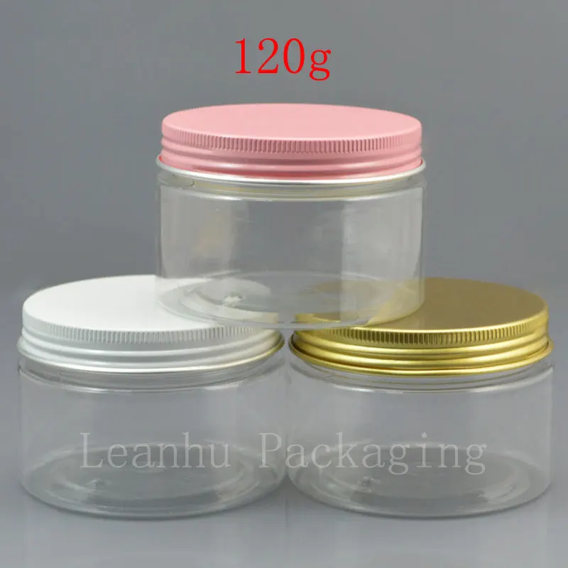 120g x 50 empty transparent PET cream jar with white / pink / gold aluminum screw cap 120ml solid perfumes refillable container