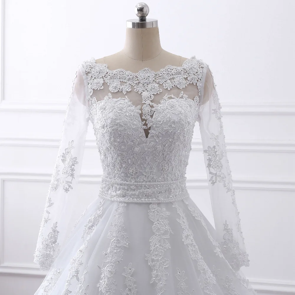 Lover Kiss Vestido de noiva жемчуг длинный рукав с бисером свадебное платье кружевные свадебные платья для невесты с бантом настоящий халат de Mariage