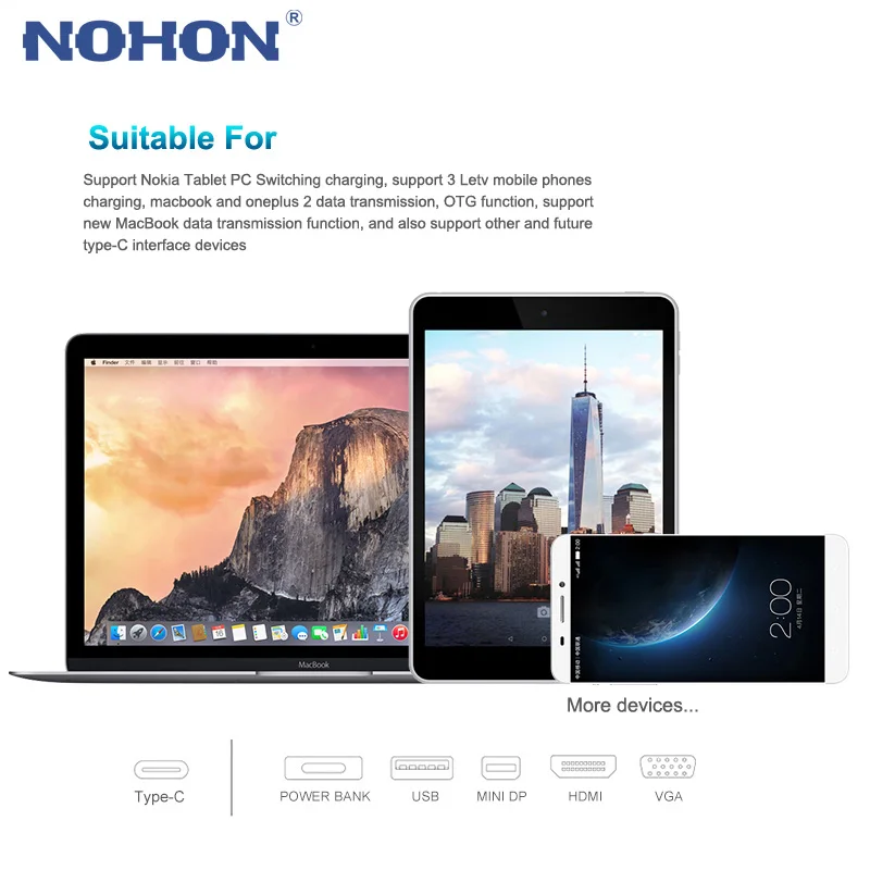 Оригинальный NOHON type C USB 3 0 кабель 3A для MacBook Xiaomi Nokia Oneplus Letv Zuk1 Android телефоны Быстрая