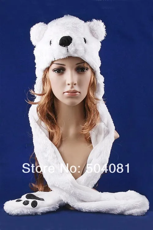 Лидер продаж 2017 модная шапка с милым пушистым белым медведем мультяшным животным