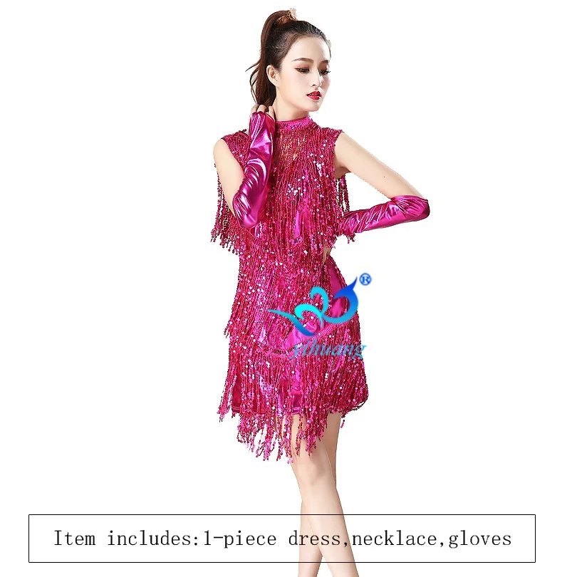 Rose Pink 3pcs 1920s платье Хлопушка Костюм Гэтсби наряды Чарлстон вечерние платья для латинских танцев с блестками платье для выступлений с ожерельем перчатки - Цвет: Rose Pink 3pcs