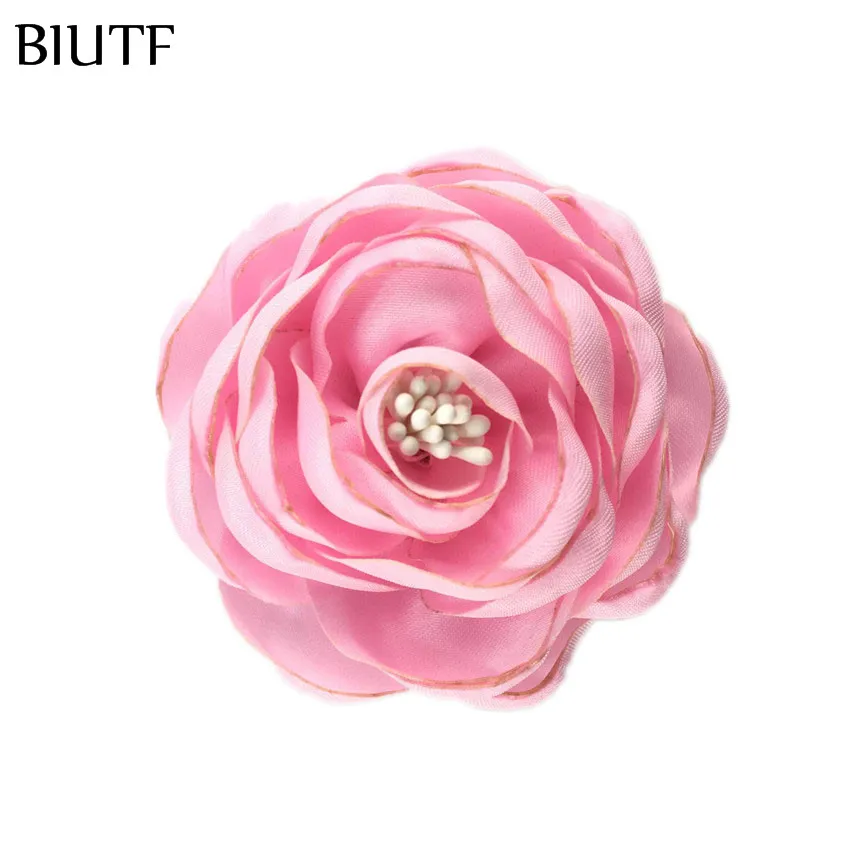 15-light pink 5 шт./партия, 2,4 ''сгоревшие атласные цветы Camelia с Stamen 6 см, шикарные тканевые детские головные уборы, обувь, аксессуары для творчества TH284 - Цвет: 15-light pink