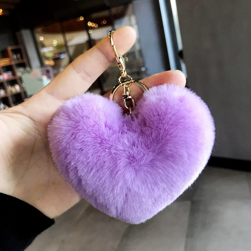 

17 Colors Fluffy Fur Keychain Soft Lovely Heart Shape Pompom Imitation Rabbit Car Bag Deroraction Gift