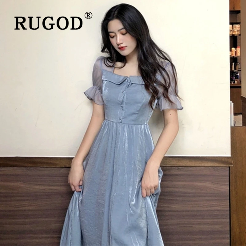 RUGOD офисное дамское платье миди с прожектором элегантное мягкое летнее пышными