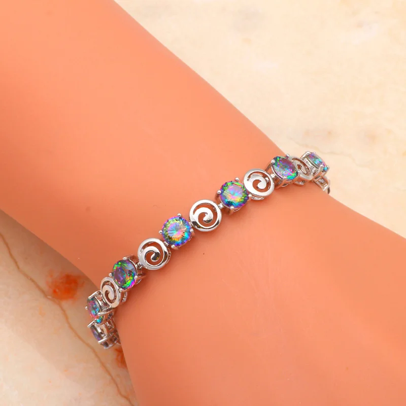 Женский серебристый браслет со вставками из мистического циркония TB892A |