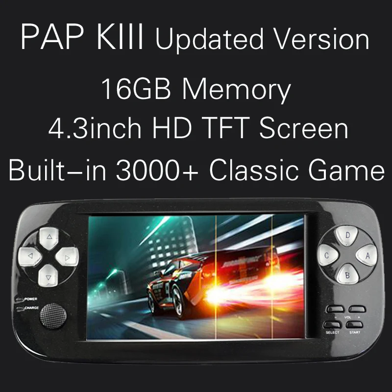 PAP KIII K3 обновленный 4,3 дюймовый портативный игровой плеер 64 бит встроенные 3000 ретро классические игры для детей портативная мини игровая консоль 16 Гб