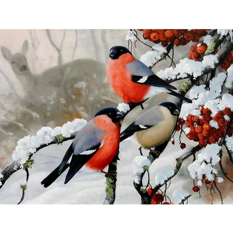 

Diamond mosaic scenery snow diy diamond painting cross stitch patterns 5d diamond embroidery Red birds icon crystal hobby craft