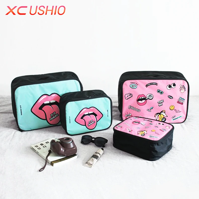 Переносная Дорожная сумка на колесиках с мультипликационным принтом для багажа