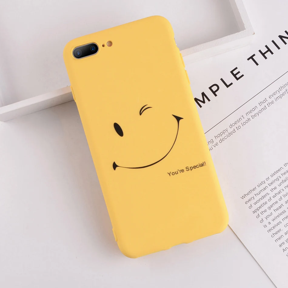 Желтый чехол для телефона Moakado для iphone 11, 6s, 7, 8 Plus, X, XS, Max, XR, 5, 5S, SE, мягкий термополиуретановый чехол с забавными буквами и улыбкой