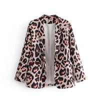 women euro style leopard pattern print open stitch blazer female pocket outwear suit office lady vintage chic casual tops ct183