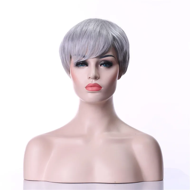 HAIRJOY женский парик из синтетических волос Короткие прямые парики 10 цветов - Цвет: grey white ombre
