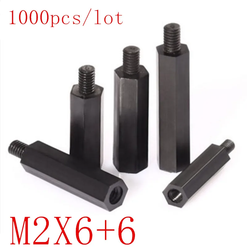 

1000Pcs nylon standoff male to female M2*6+6 Black Hex Nylon Standoff Spacer Column Nylon Plastic Spacing
