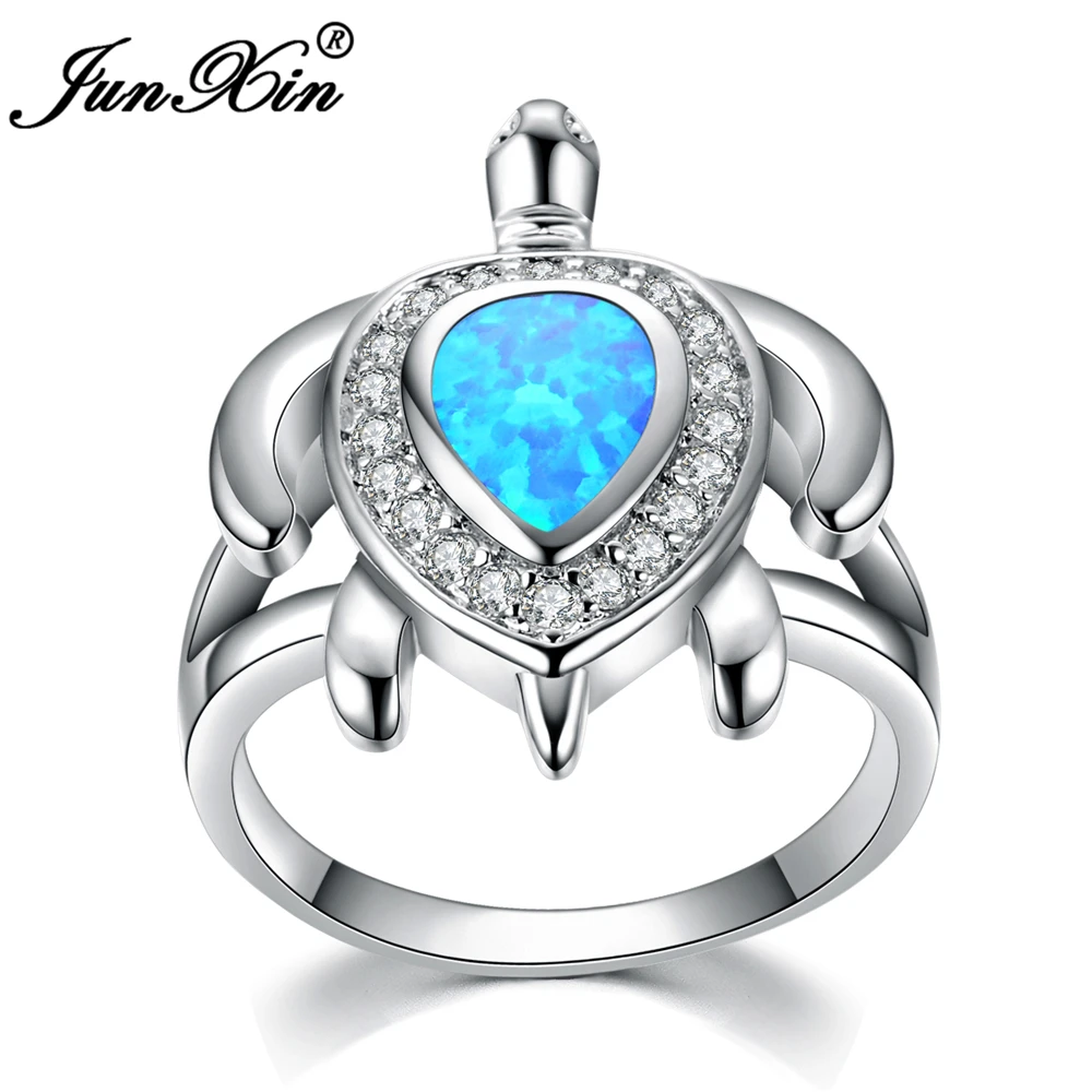 JUNXIN уникальное женское кольцо с голубым огненным опалом модное черепашкой