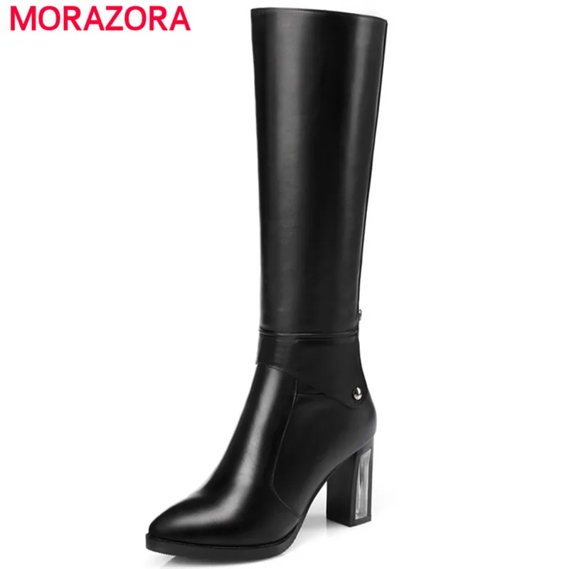 MORAZORA/кожа коровы + pu искусственная кожа обувь на высоком каблуке модные женские
