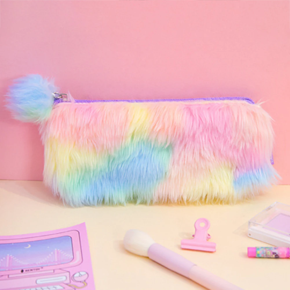 Плюшевый большой емкости мягкие школьные принадлежности канцелярские радужные