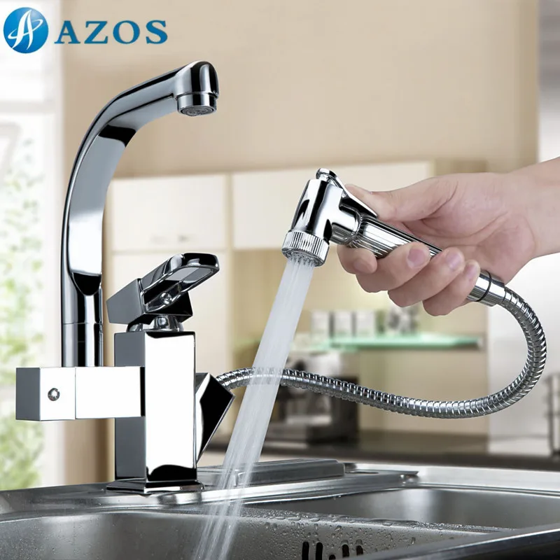 Смесители для кухонной раковины современный 2 носика поворотный шланг насадка