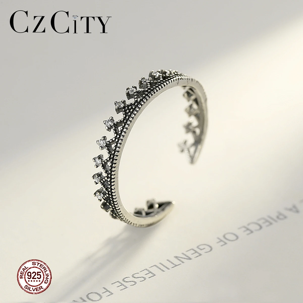 CZCITY, Ретро стиль, твердые, тайские, серебряные, с открытым пальцем, корона, кольца для женщин, 925 пробы, серебряные, хорошее ювелирное изделие, вечерние, Bague Femme, подарки SR0309