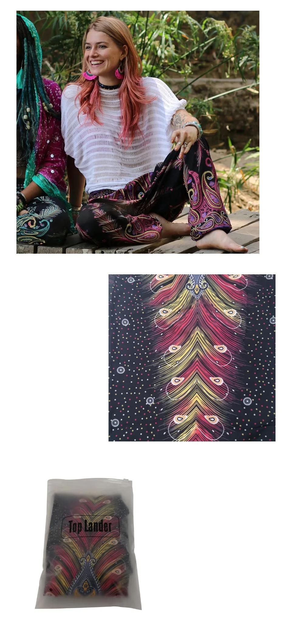 Bohemian Indian Yoga Pants Ethnic Style Wide Leg India Pants Large Crotch Women Belly Dance Mandala Hippie Boho Trousers