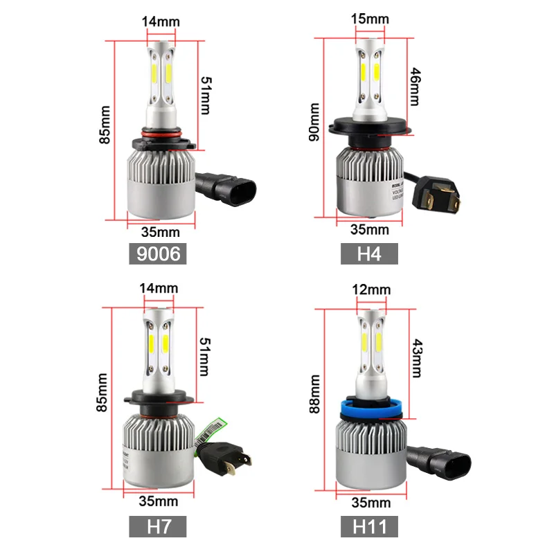 3 стороны срок службы 30000 часов COB H7 HB3 9005 HB4 9006 Led H4 H11 лампы для фар Hi Lo луч