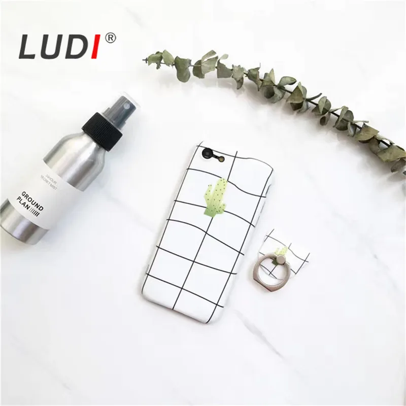 Чехол LUDI с изображением кактуса в сетку для iPhone X 8 7 7plus подставкой виде