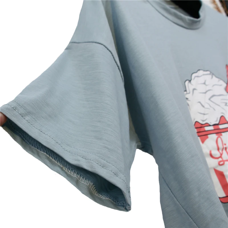 Футболка женская в Корейском стиле хлопковый топ свободного покроя с принтом