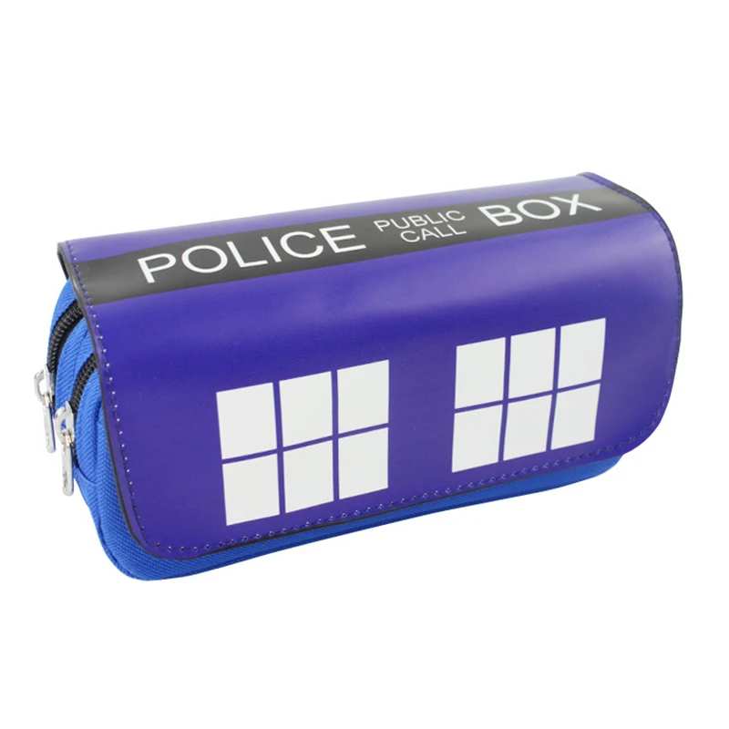 

Anime Dr Mysterious Pen Bag Purse Blue Box Big Capacity Double Zipper Pencil Case Stationery PU Leather Doctor Who Cosmetic Bag