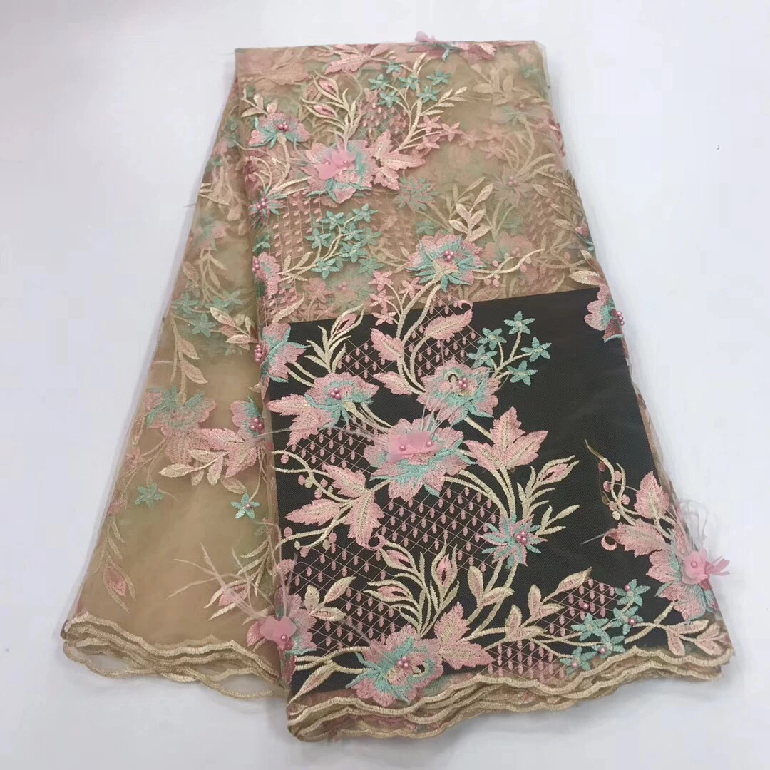 Bridal French Lace Fabric Beaded African Tulle 5 Yards Per Lot Net for Dress ALC-J016 | Дом и сад
