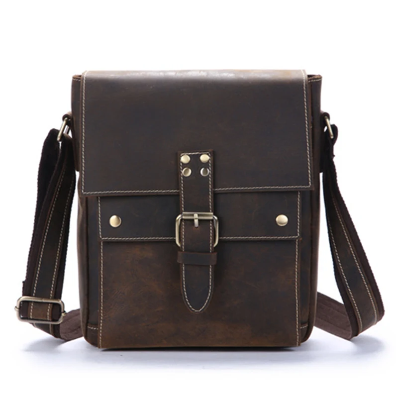 

Nesitu High Quality Vintage Thick Durable Brown Genuine Crazy Horse Leather Small Men Messenger Bags Male Shoulder Bag M8571
