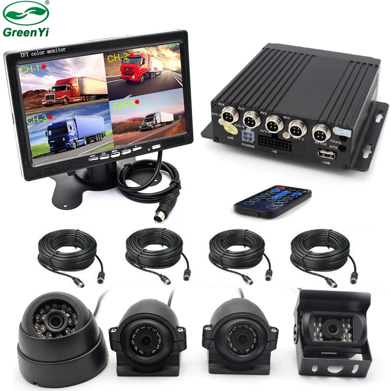 GreenYi 4CH H.264 автомобиль DVR видео Регистраторы коробка с 7 &quotавтомобильный монитор