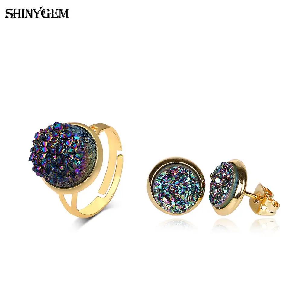 Женские серьги-кольца ShinyGem серьги с натуральным кристаллом Druzy ювелирные наборы