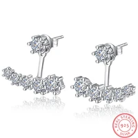 luxury 925 sterling silver earrings six claw zirconia front back double sided leaves stud earrings for women s e264