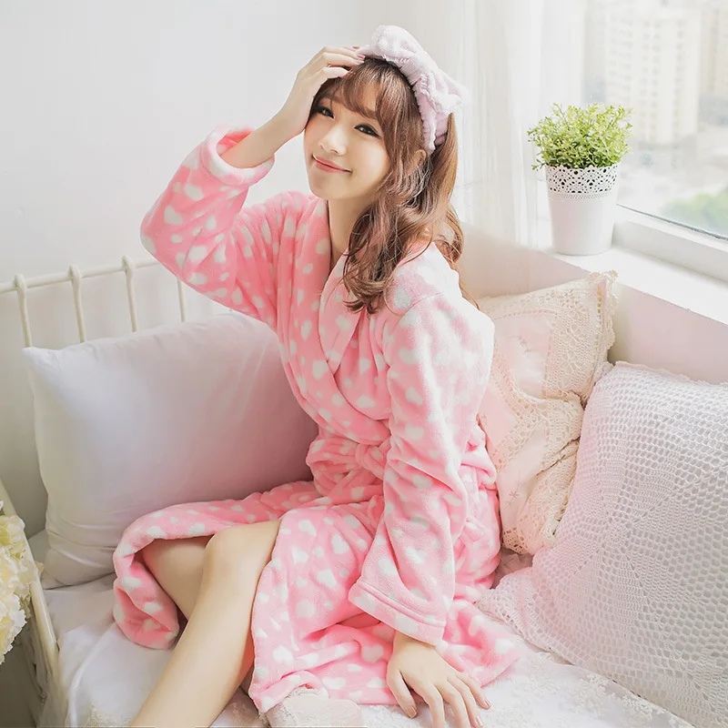 Горошек розовый желтый белый красный Лавандовый плюшевый халат для взрослых