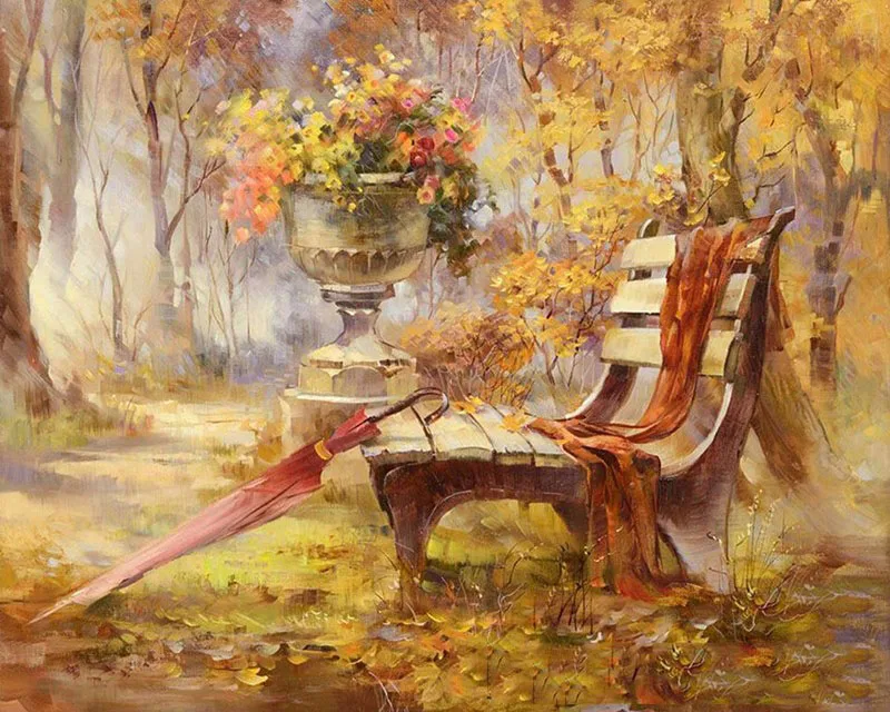 

Hand Painted Autumn Garden Landscape Oil Painting Modern Wall Art Canvas Painting Mother's Day Gift High Quality No Framed