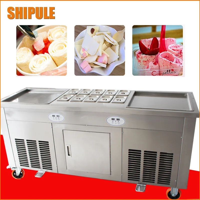 

2+10 Double Square Pan Thailand Fried Ice Roll Machine