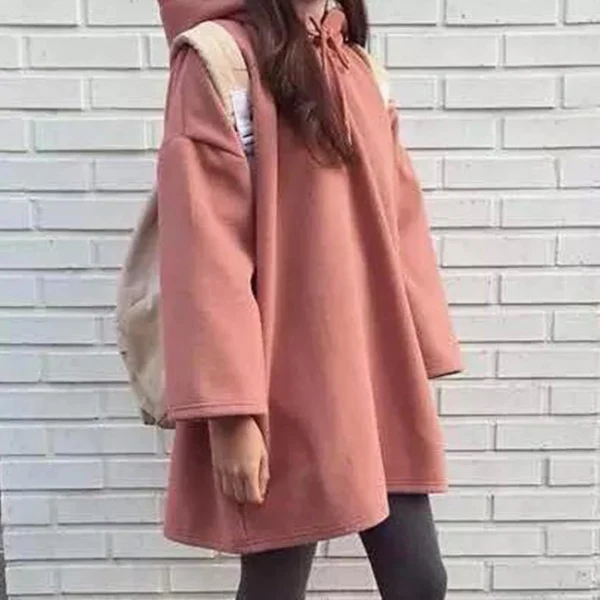 Женское осеннее Свободное пальто с капюшоном пуловер длинными рукавами оверсайз