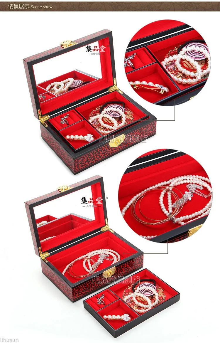 Шкатулка для драгоценностей деревянная 2 слоя китайский классический ручной