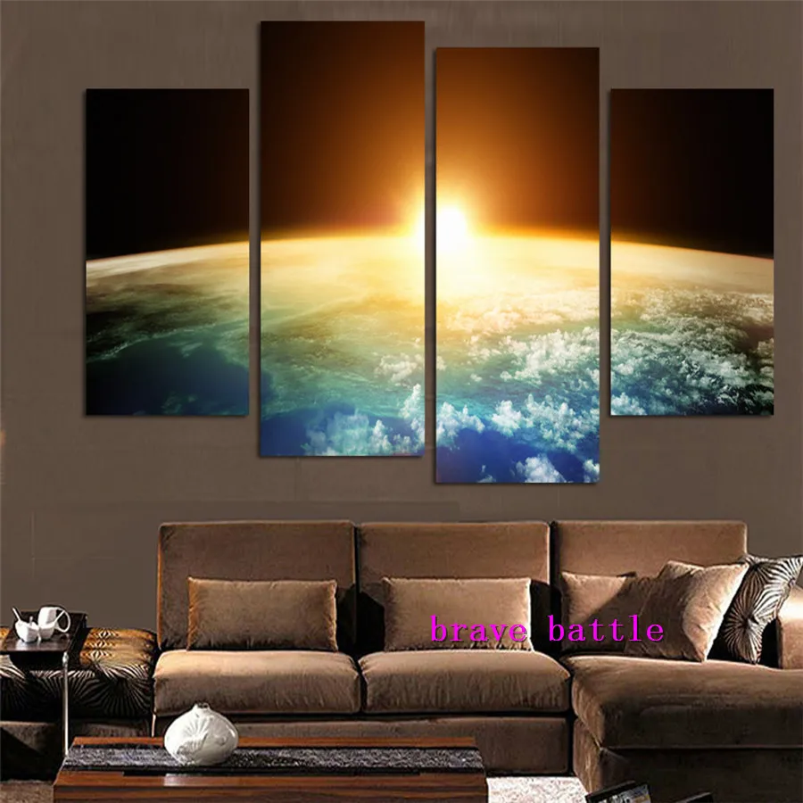 Earth The Sun Starry Sky Canvas Painting Living Room Home Decor Modern Mural Art Oil | Дом и сад