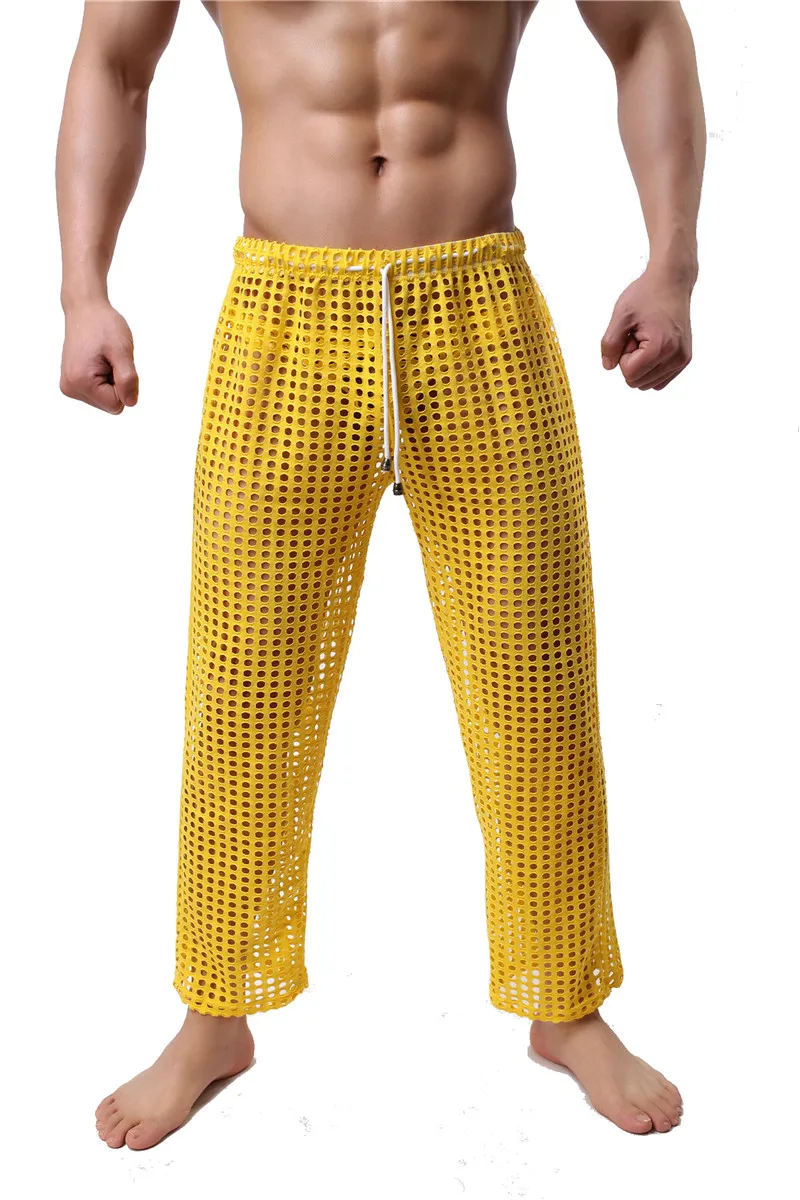 Sexy Underwear Men Long Johns Loose Hollow Out Underpants Male Pouch Nightwear Long John pantalon termico Long Pants Sleepwear