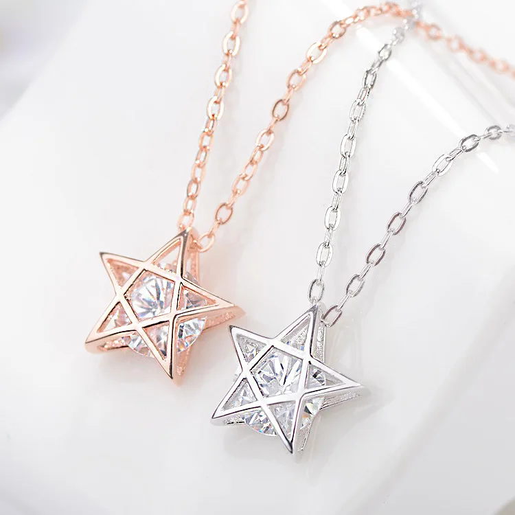 2018 New Simple s925 pure silver inlaid zircon necklace star Crystal double color Lady pendant Ornament | Украшения и аксессуары