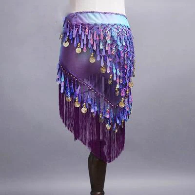 Purple Новое поступление, одежда для танца живота, аксессуары-кисточки, обертывание, эластичная сетчатая основа, женские ремни для танца живота, бахрома, набедренный шарф - Цвет: Purple